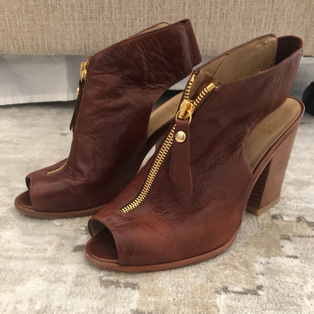 Stuart Weitzman Leather Peep Toes with Zipper